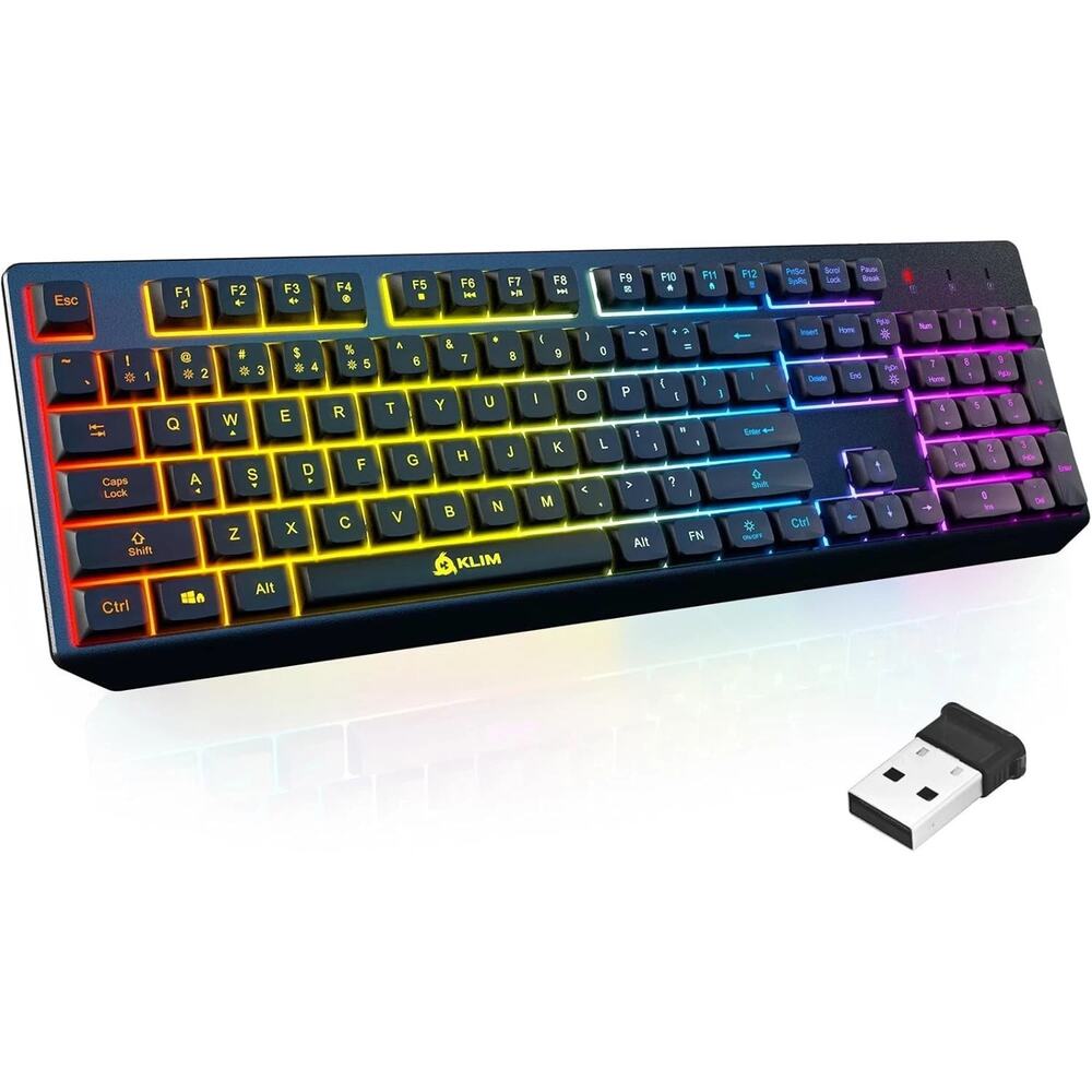KLIM Chroma Wireless Keyboard – RGB Backlit Gaming, Rechargeable Battery, PC Key
